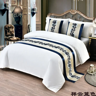 

Blue Auspicious clouds bed runner European Luxury Style Bedspread Bedding Queen King Bed Cover Towel Protector for wedding party