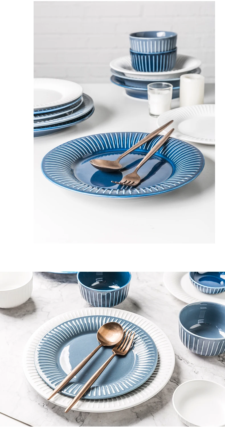 ANTOWALL скандинавские ins стиль керамическая посуда для дома белый и синий 12 дюймов Супер Большое блюдо для рыбы в полоску овальное блюдо тарелка