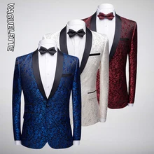 VAGUELETTE Shawl Collar Floral Blazer Men Embroidery Pattern Blazer Coat For Singers Stage Wear White/Blue/Red Jacket Men M-4XL VAGUELETTE Shawl Collar Floral Blazer Men Embroidery Pattern Blazer Coat For Singers Stage Wear White/Blue/Red Jacket Men M-4XL