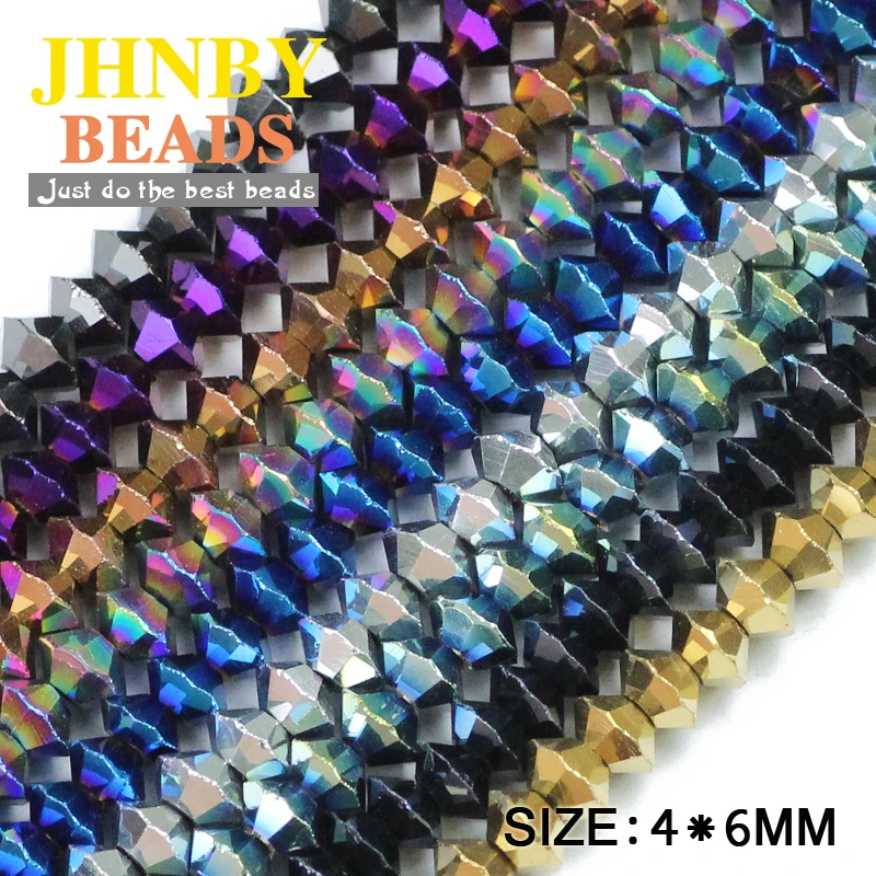 

JHNBY Spacecraft shape Austrian crystal bead 4*6MM 100pcs plated color Double Bicone Loose beads for jewelry making bracelet DIY