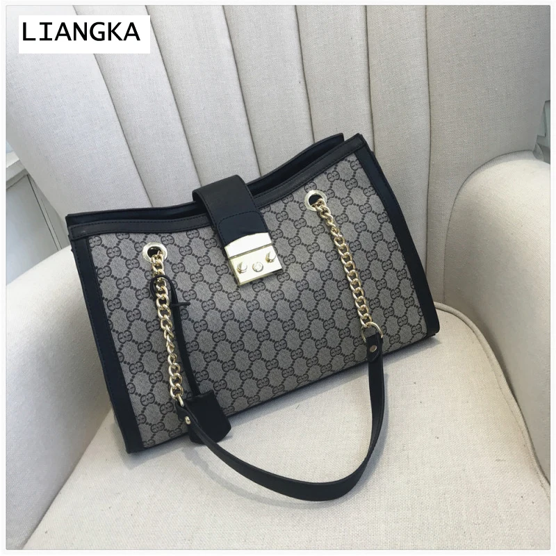 

LIANGKA Large Vintage Floral Embossing Handbag Women Bags Chain Shoulder Bag Magnetic buckle Tote Serpentine Hand Bag