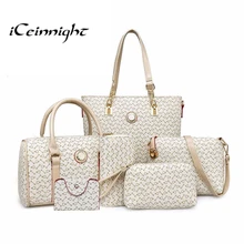 iCeinnight Buy one get six Composite bag Big Women leather handbags quality PU messenger shoulder clutch