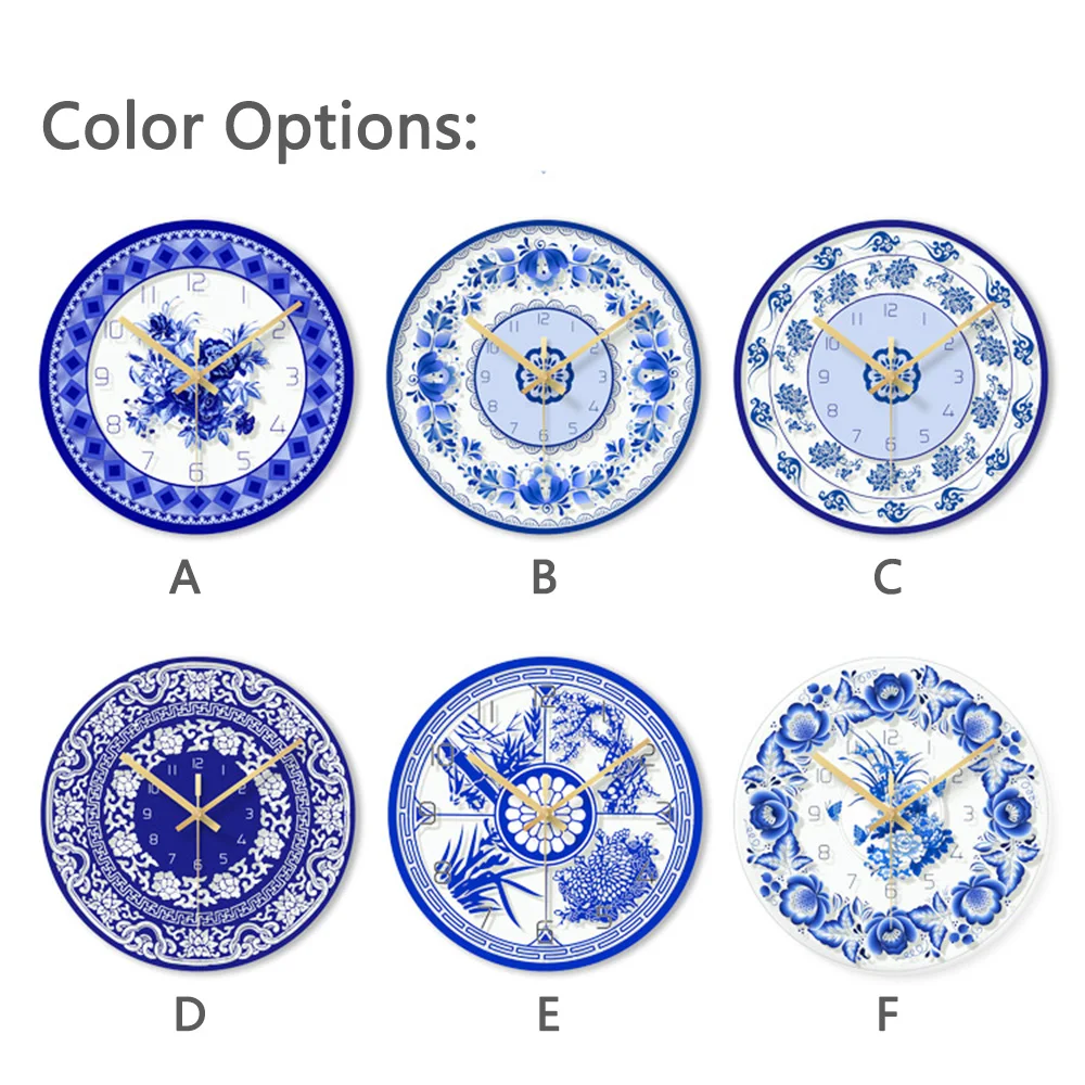 Китайские традиционные синие и белые домашние декоративные настенные часы, кварцевые круглые часы, Стеклянные Настенные часы, украшение для гостиной