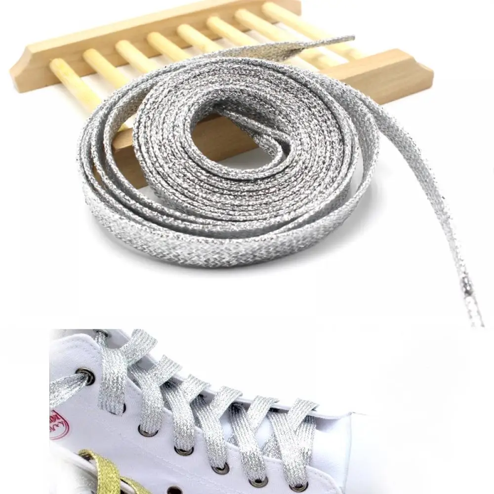 Блестящие Серебристые мужские и женские шнурки для кроссовок, блестящий металлический шнурок золотого цвета, серебристые плоские шнурки, спортивная обувь для бега, шнуровка