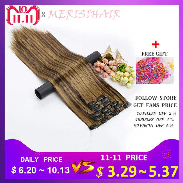 Best Price MERISI HAIR Synthetic Straight Hair 16Clips 6pcs/set Full Head Clip in Hair Extensions 15Colors Available Heat Resistant Best Price MERISI HAIR Synthetic Straight Hair 16Clips 6pcs/set Full Head Clip in Hair Extensions 15Colors Available Heat Resistant
