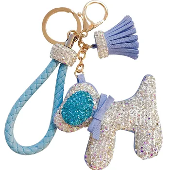 

Cute pu leather animal crystal dog tassel keychain for key bag purse charms Keyring women girl handbag jewelry accessories gift