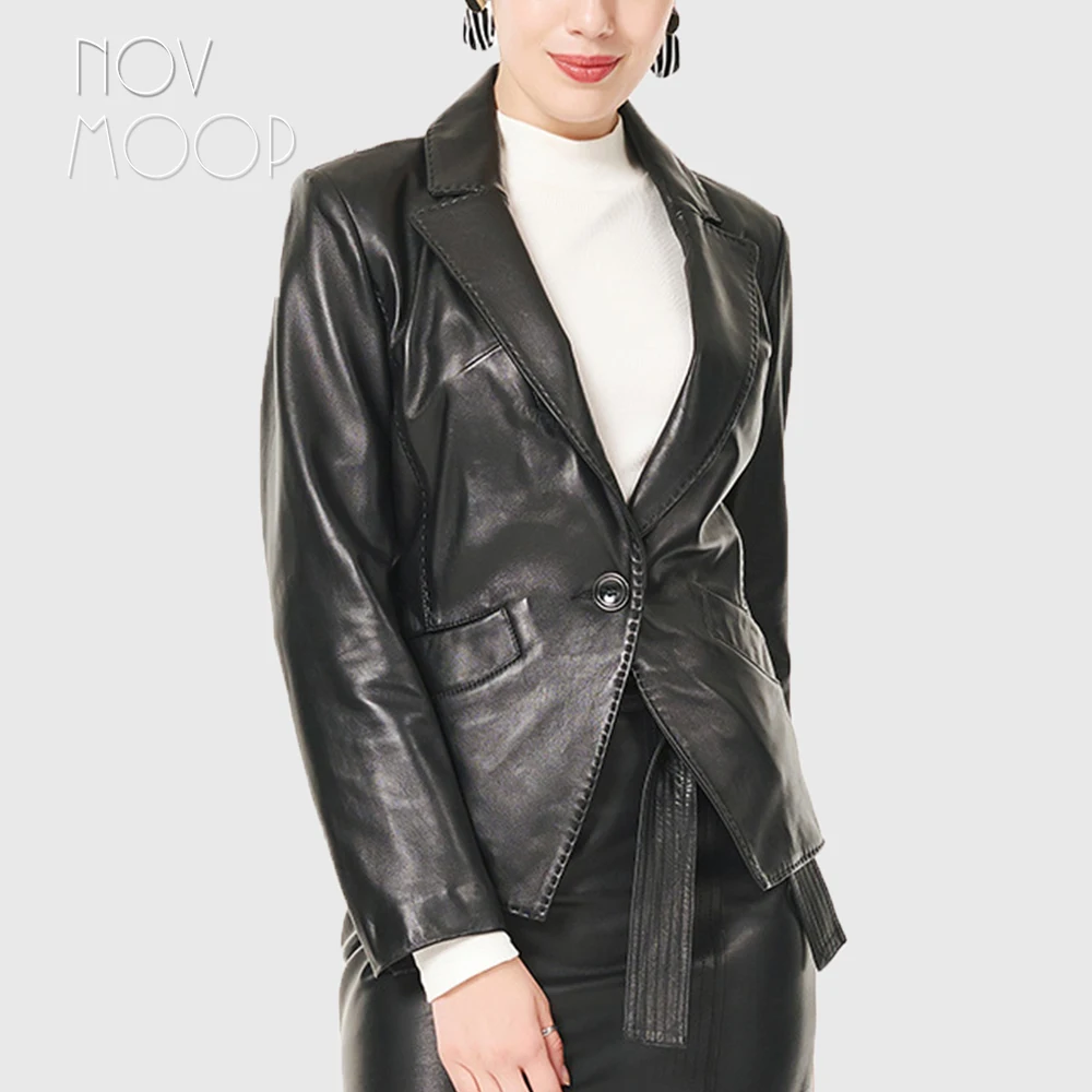 Office style women black genuine leather top grade lambskin leather