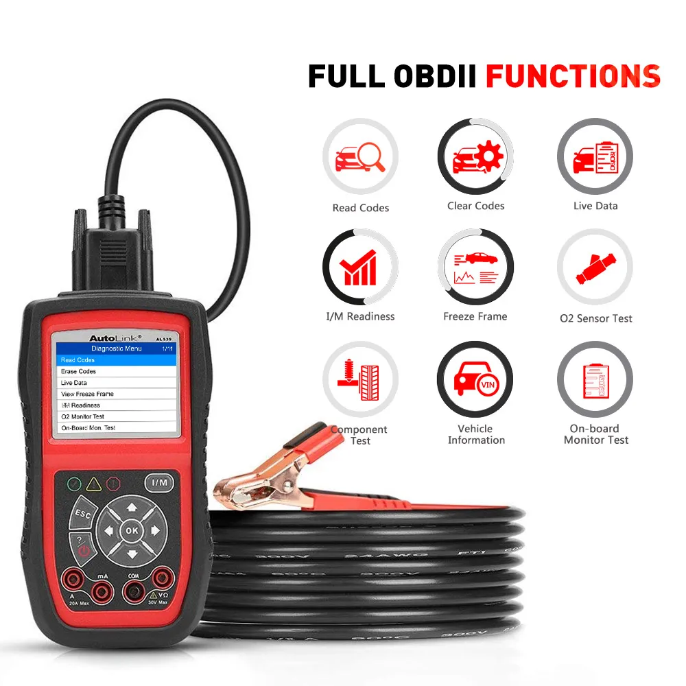 US $109.99 Autel AL539B OBD2 Scanner Code Reader Battery Tester Avometer for 12 Volts Diagnostic Tool Electrical Tester builtin speaker