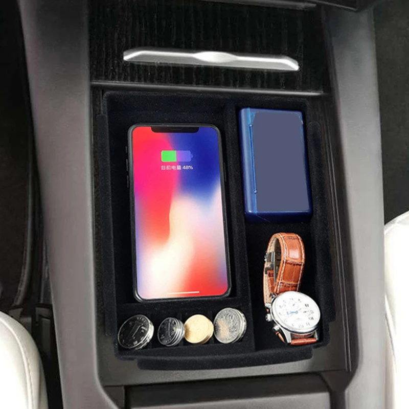 Беспроводная зарядка подлокотник черный ящик для хранения аксессуаров Органайзер чехол