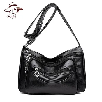 

Hot Sale Solid Black Vintage Women Messenger Bag High Quality Soft Leather Ladies Travel Small Crossbody Tote Shoulder Clutch