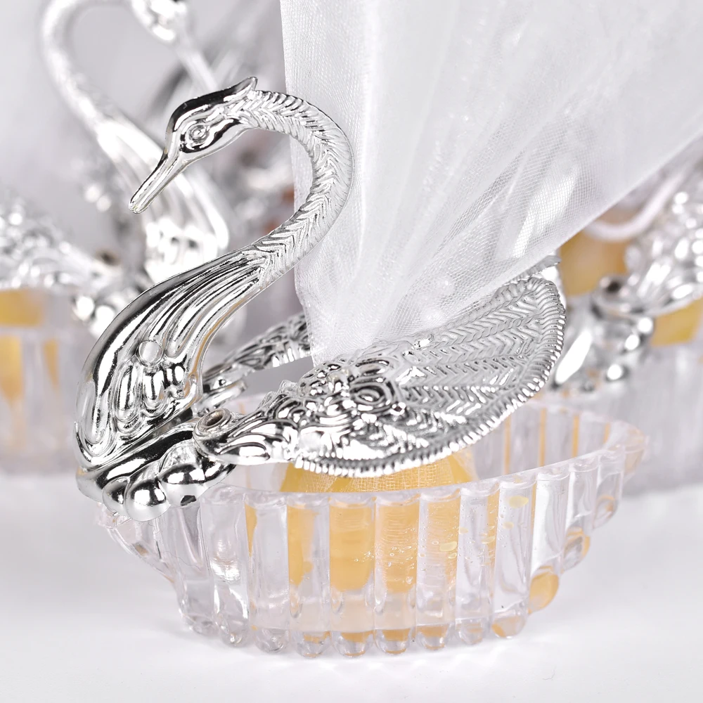 

50 Pieces Acrylic Wedding Favor Swan Boxes Bomboniere Candy Box Gift Boxes