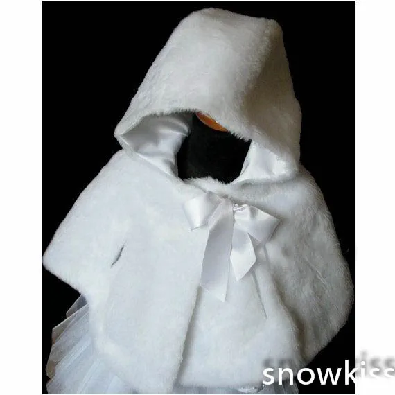Короткие с капюшоном накидка для девочек свадебные накидки искусственная Меховая куртка для зимы детские для девочек в цветочек плечами верхняя одежда пальто