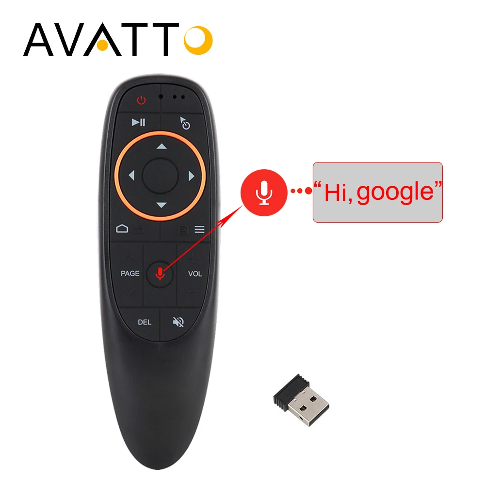 AVATTO G10 Voice Air Mouse with USB 2.4GHz Wireless 6 Axis Gyroscope Microphone IR Remote Control For Smart tv,Android Box,PC