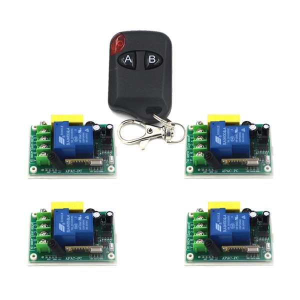 

RF 220V One Transmitter with 4X 1 Channel 30A Relays Smart Wireless Remote Control Switch Black AB-Button Transmitter SKU: 5231