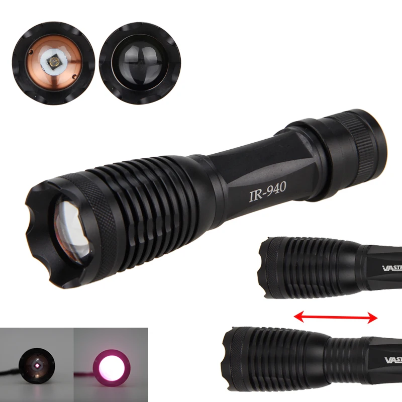940nm ИК светодиодный свет ночного видения Zoom инфракрасный мигающий фонарик для охоты+ 18650+ USB зарядное устройство+ крепление для прицела+ дистанционный переключатель