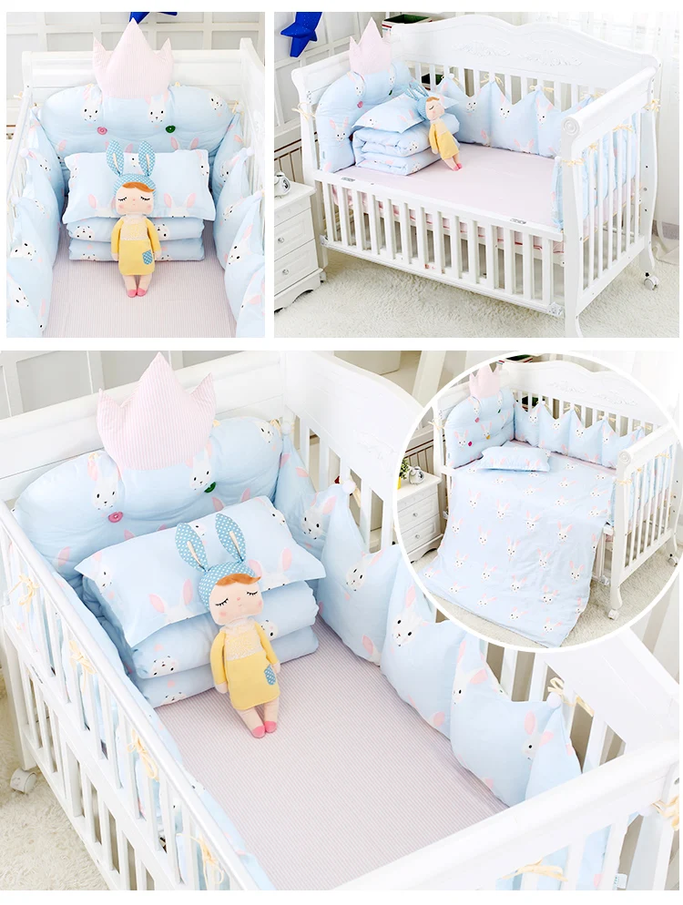 US $123.90 Animal Pattern Newborn Bedding Set 7 PcsSet Cotton Baby Bed Set Infant Cot Sets Bumpers Bed Sheet Quilt With Filling Pillowcase