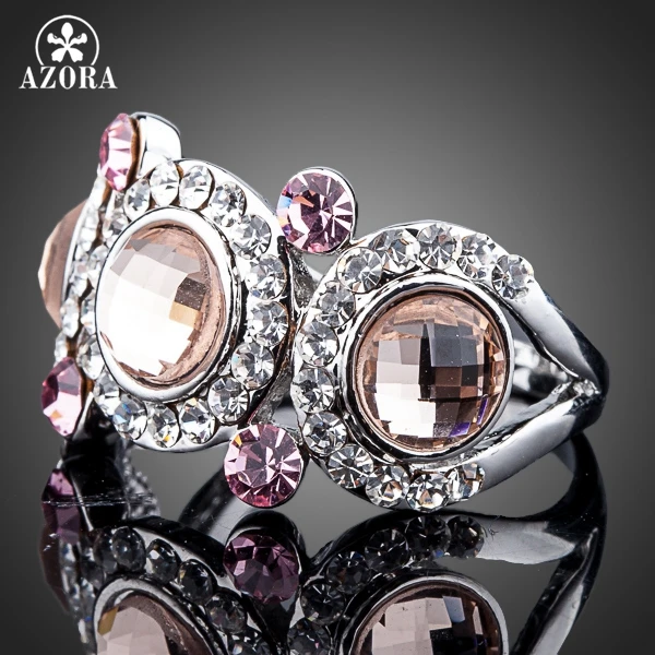 AZORA White Gold Color 3pcs Pink Stellux Austrian Crystal Eyes Ring TR0114