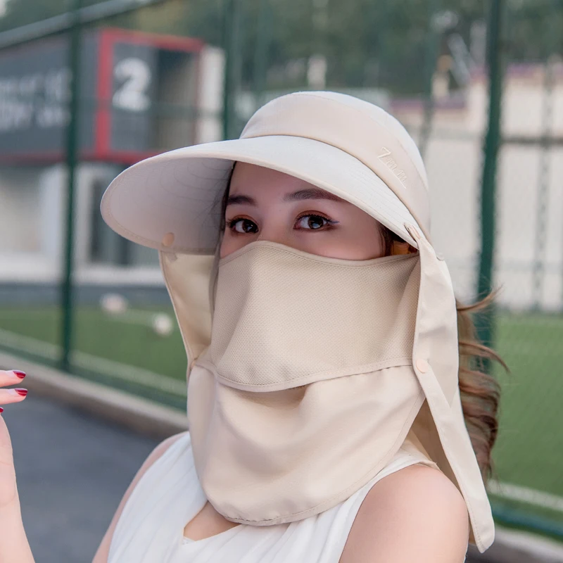 COKK قبعات صيفية للنساء قبعة الشمس مع قناع تنفس Suncreen في الهواء الطلق هوائية شاطئ كاب قناع واسعة حافة الشمس الإناث جديد