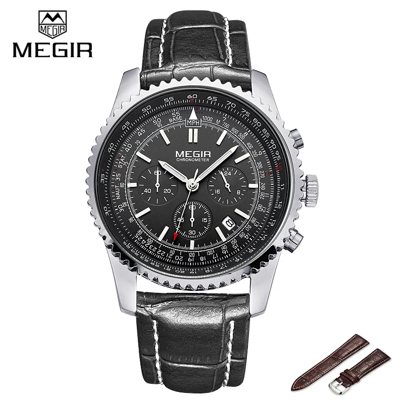

2018 New Mens WatchesTop Brand MEGIR Luxury Casual fashion Quartz Sports Wristwatch Leather Strap For Men Clock Watch Wristwatch