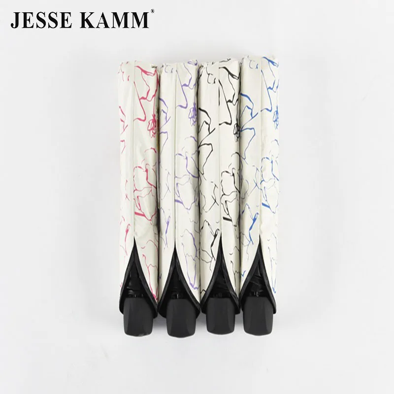 JESSE KAMM высокое качество 190T ручной узор Тройной Складной Солнце brolly lady sun tan винил 8