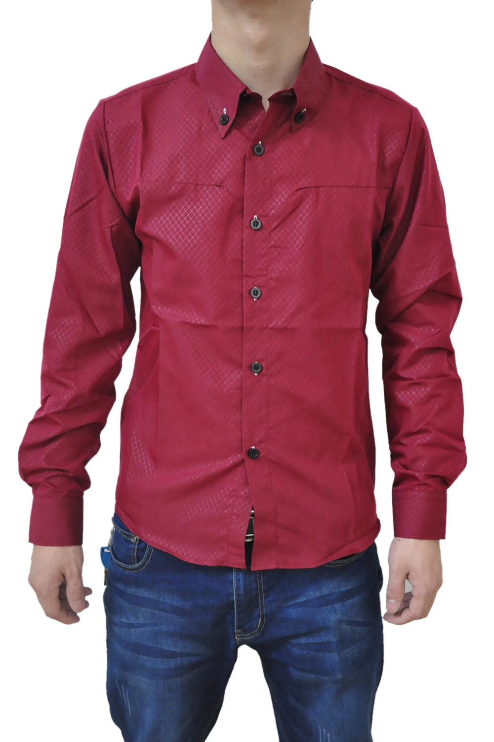 2016 NEW New men shirt casual slim fit mens dress shirts wine redin