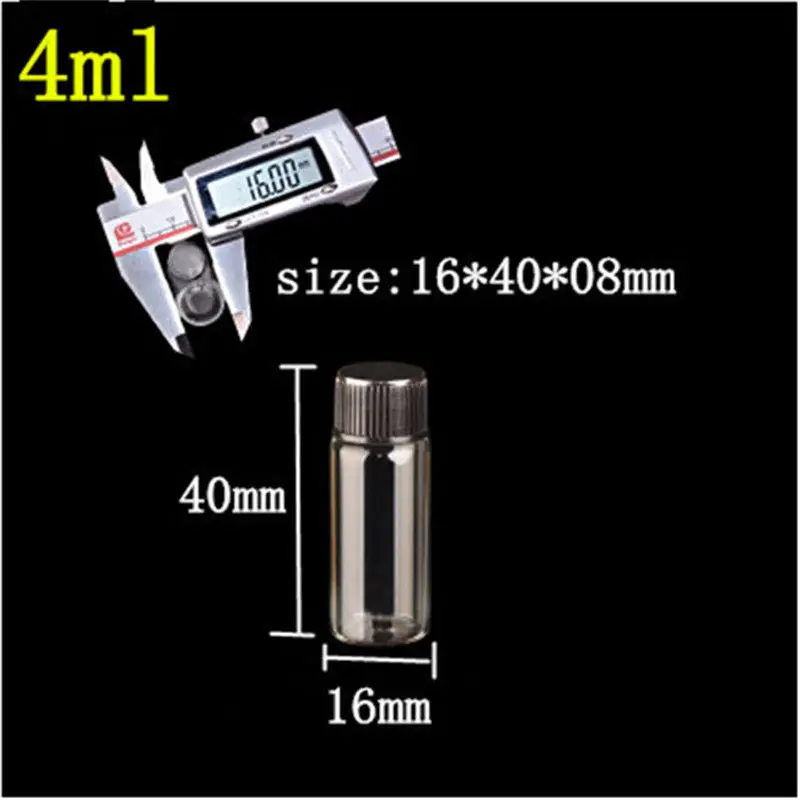 2 мл 4 мл 6 мл стеклянные мини-флаконы с пластиковым винтом черная крышка прозрачные стеклянные флаконы пластиковые бутылки банки бутылки для хранения 100 шт - Цвет: 4ml