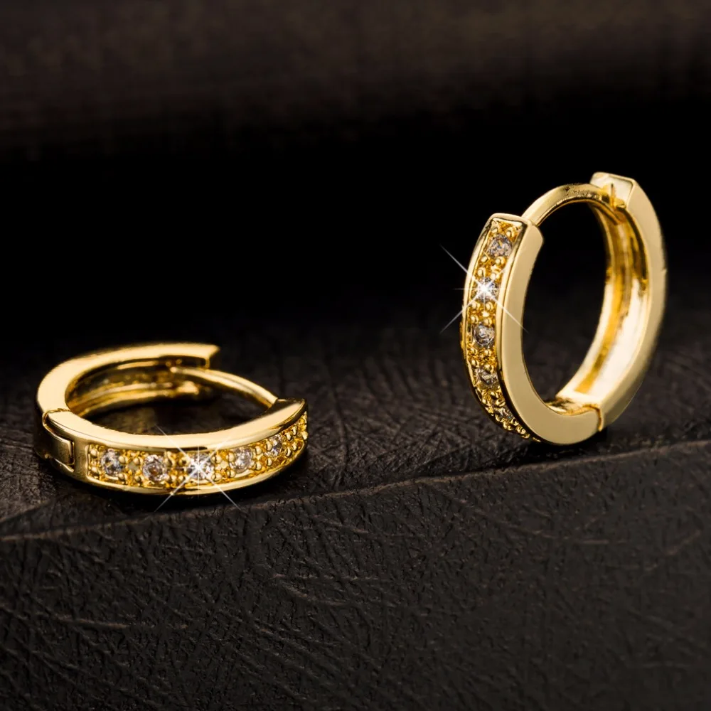 

4 Prong Inlaid CZ Hoop Earrings Yellow Gold Filled Classic Small Women Ladies Earrings Simple Jewelry Gift