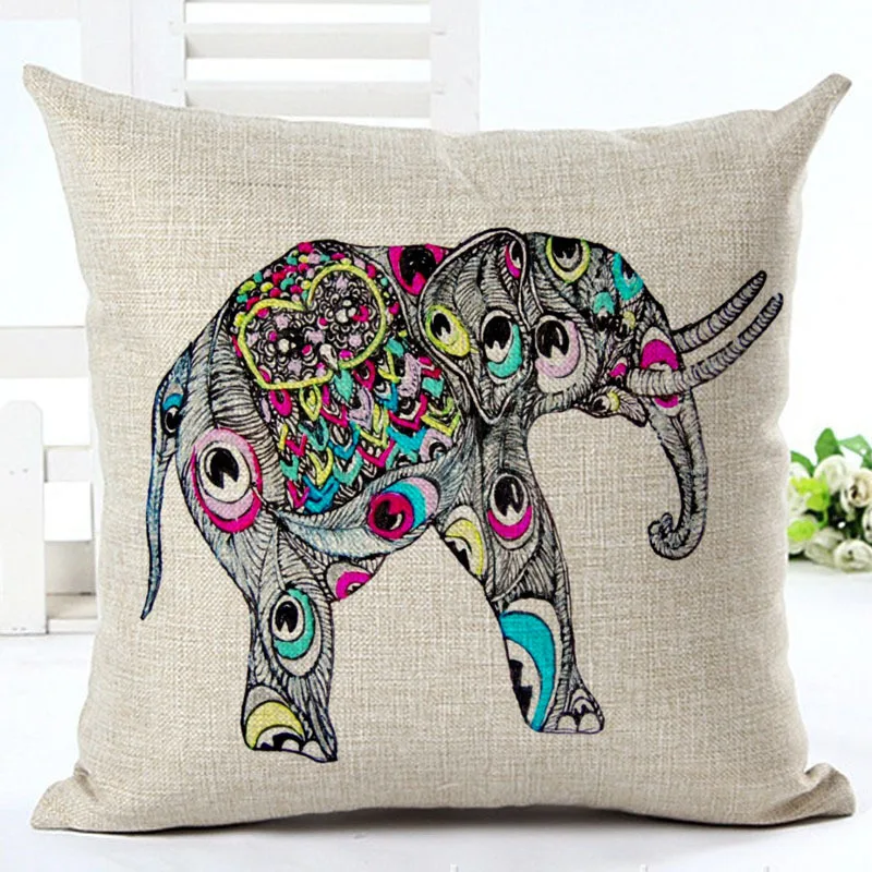 

Affection Animal Elephant Cotton Linen Cushion Cover Indian Bohemia Style Home Decorative Pillow Cover For Sofa Luxury