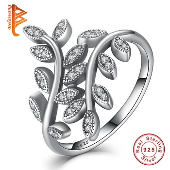 

Wholesale New Fashion 925 Sterling Silver Olive Tree Branch Leaves Open Ring Crystal Rings for women Adjustable Engagement Ring