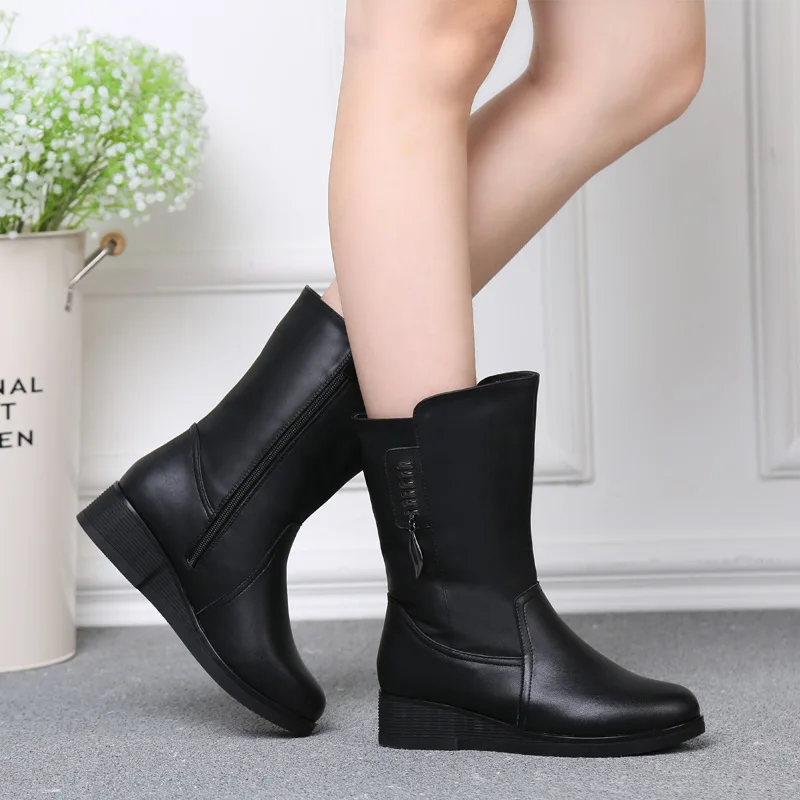 Plus Femmes Chaud Bottes La De Nouvelle Cuir Non tube D'hiver slip Laine Mode Noir Véritable Dans Plat Confort 2018 Taille Neige fTwaxq
