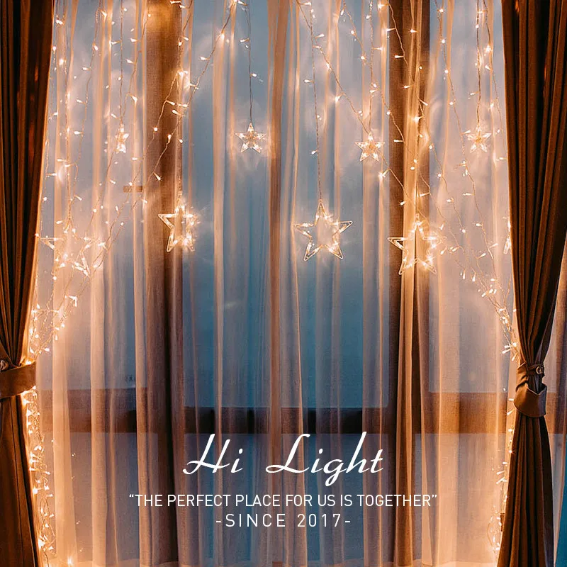 2.5M Romantic Fairy Star Led Curtain String Light EU 220V US 110V Tail Plug Xmas Garland Lights For Wedding Holiday Decor 2.5M Romantic Fairy Star Led Curtain String Light EU 220V US 110V Tail Plug Xmas Garland Lights For Wedding Holiday Decor