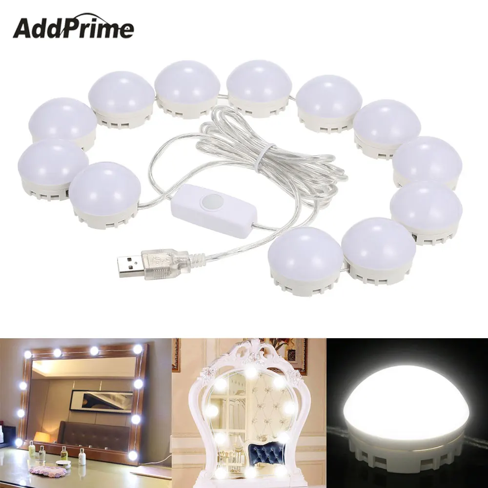 Makeup Mirror Vanity LED Light Bulbs Kit USB Charging Port Cosmetic Lighted Make up Mirrors Bulb Adjustable Brightness lights
