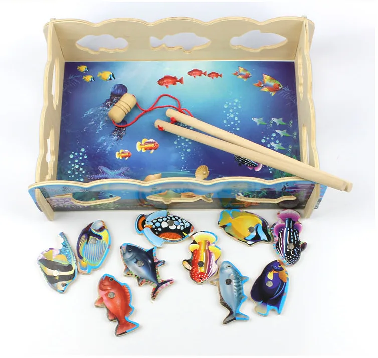 

10 Marine Animals Fish jigsaw puzzles Children's Wooden fun Fish Puzzle Toys Happy Magnetic Fishing Game Kids' Floor Games gift