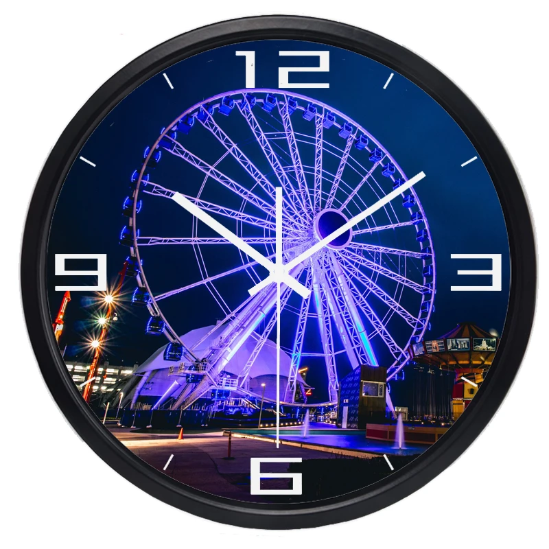 

At Night Ferris Wheel Light Wall Clock Hot Fashion Silent Large Living Room Real Photo Wall Clock Home Decor