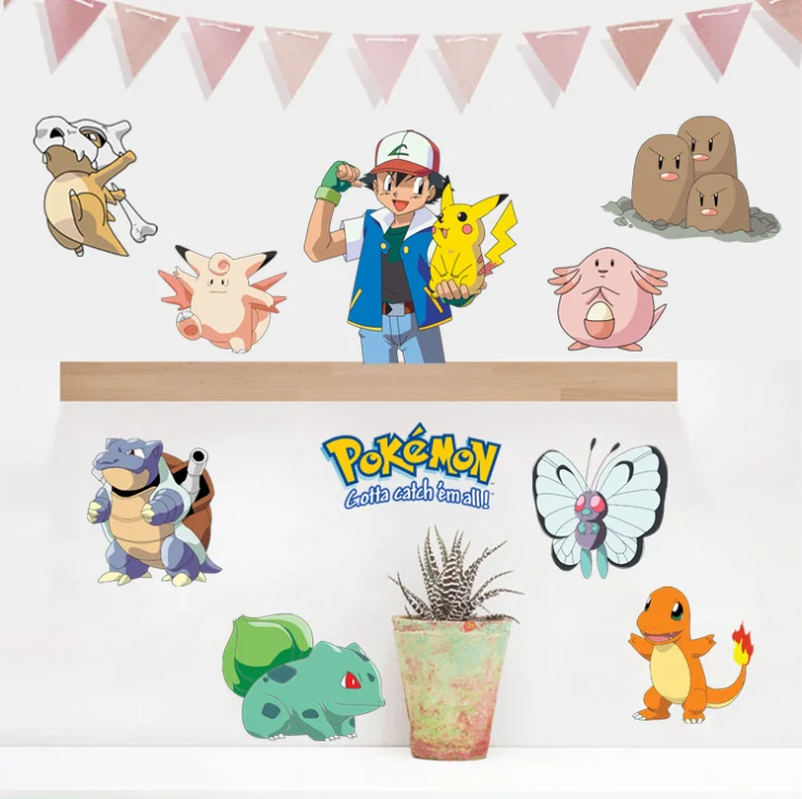 60*45 Cartoon Pikachu Pokemon 3D wall sticker for kids room living removable decoration diy pvc decals | Дом и сад