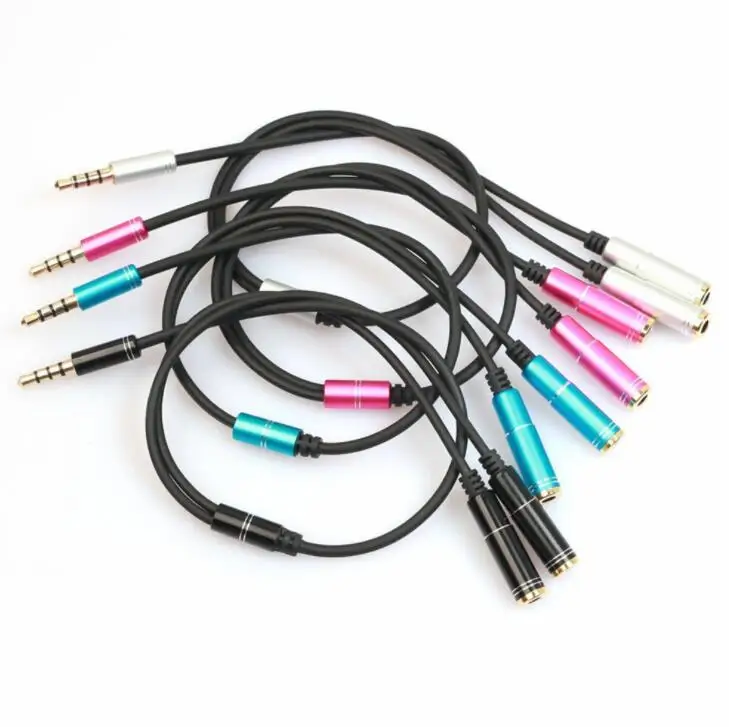 100pcs lots 3 5mm Jack Headphone Mic Audio Splitter Gold Plated Aux Extension Adapter Cable Cord for Computer PC Microphone