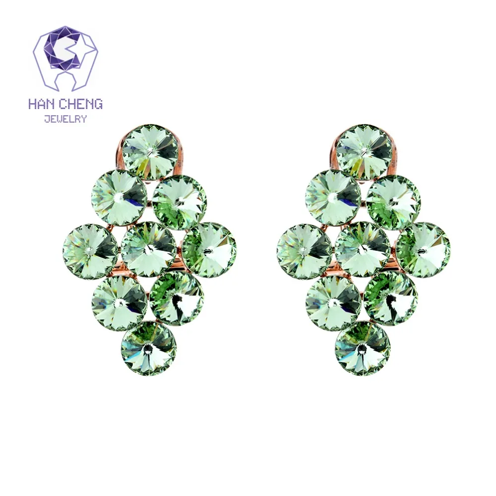 

HanCheng New Luxury Geometric Golden Plated Gem Stone Created Crystal Stud Earrings For Women Statement Jewelry brincos bijoux