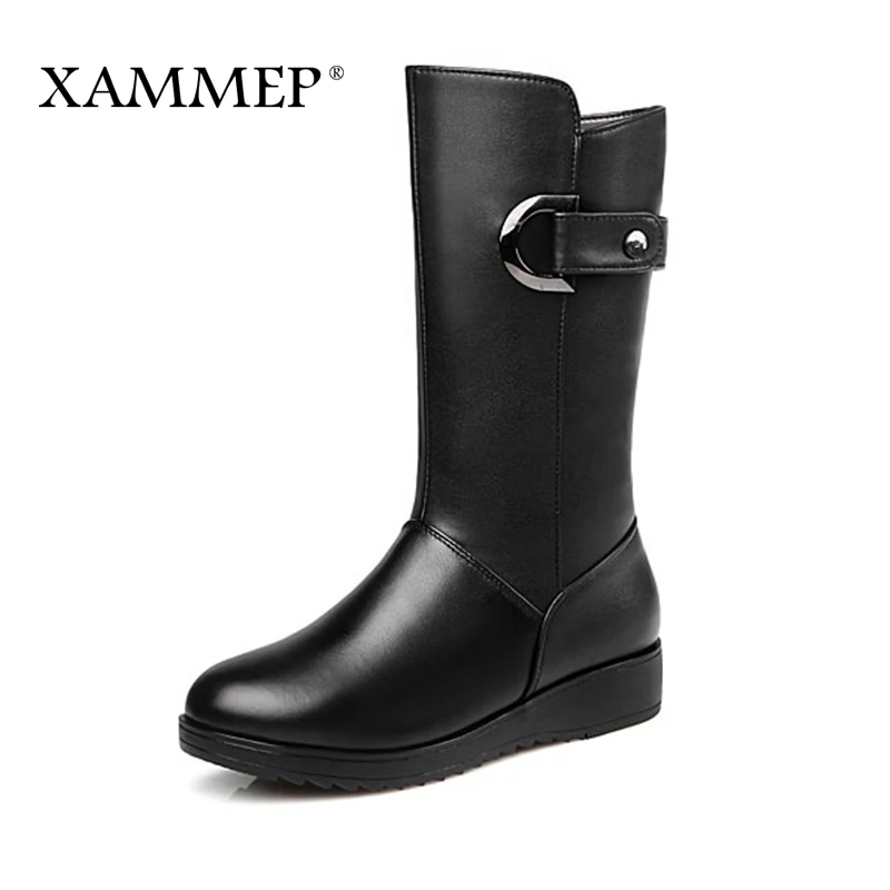 

Women Genuine Leather Boots Mid Calf Boots Women Winter Shoes Natural Wool Boots Plush Brand Women Shoes With Platform 43 Xammep