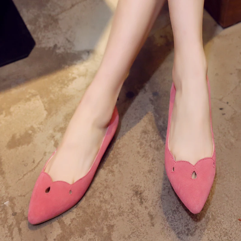 

New Redesign Elegant Women Sweet Office Fashion Genuine Leather Cow Split Ladies Causal Flat Boats Pointed Toe Women Shoes