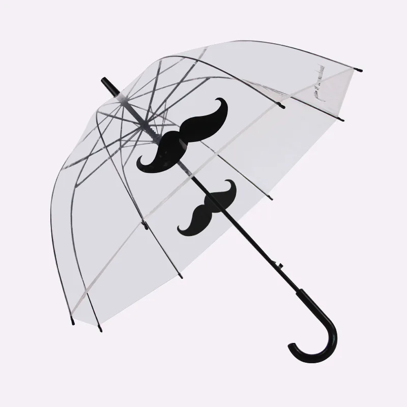 

Mustache transparent umbrella custom long handle umbrella lace Apollo umbrella rain plastic handle material parasol