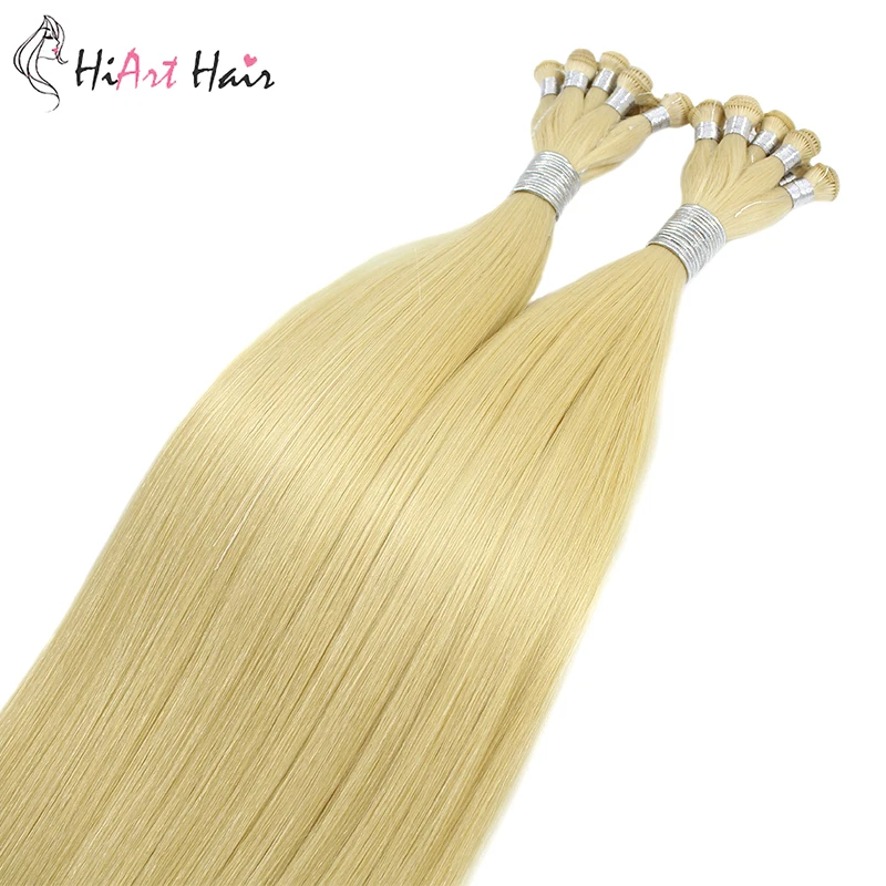 

HiArt 120g/pc Handtied Weft Extensions Real Human Remy Hair Extension #22 Double Drawn Hair Blonde Weaves Handmade Weft 18"