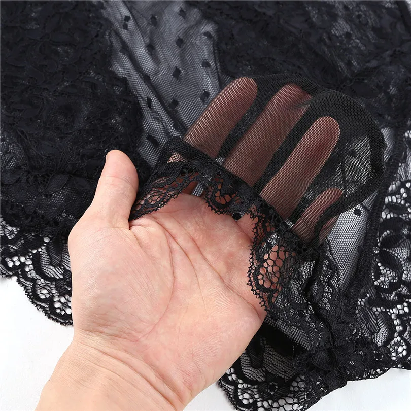 iEFiEL Mens Crossdress Lingerie Sissy Floral Lace Polka Dots Bodysuit Jumpsuit Nightwear Sleepwear See Through Mesh Underwear -