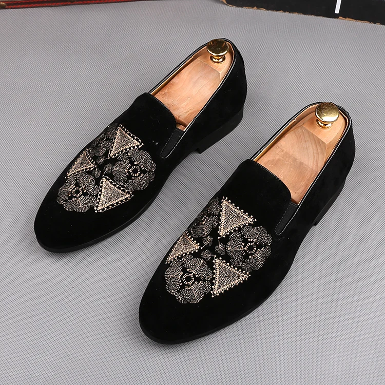 

2019 Men's Fashion Printed embroidery suede flats Shoes Oxfords zapatos de novio Man Party wedding dress Formal prom shoes