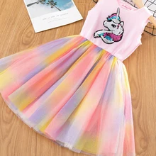 AmzBarley для детей ясельного возраста для девочек с единорогом платье-пачка блестками разноцветное кружевное платье из тонкой прозрачной ткани на Хеллоуин вечеринка в честь Дня рождения Одежда для детей, летняя одежда