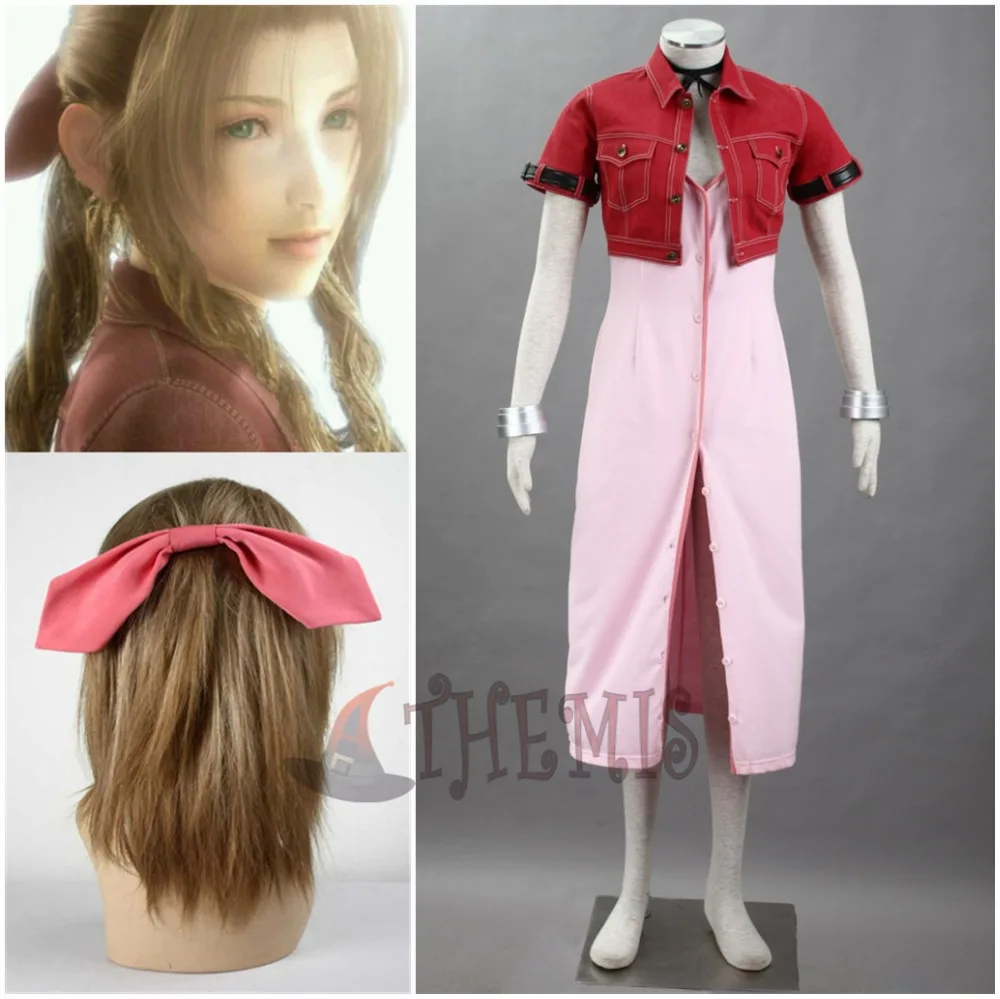 Athemis аниме окончательная фантазия VII Aerith косплей костюм красный аксессуары для
