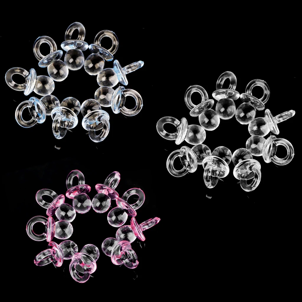 50pcs Pink Acrylic  Mini Dummy Pacifier For Girl Baby Shower Party Favor Cake Decoration