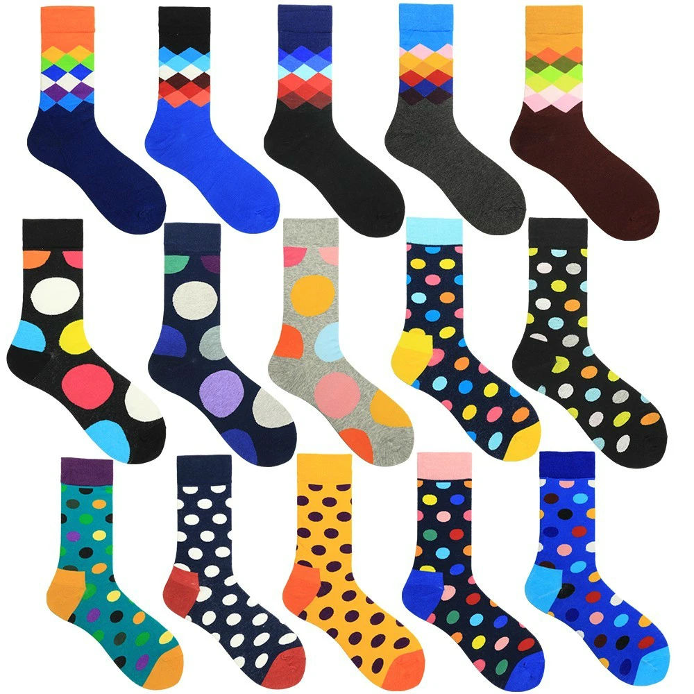 

Funny Colorful Happy Socks Classic Plaid Dot Combed Cotton Sokken Harajuku Geometric Lattice Striped Hip Hop Calcetines Hombre