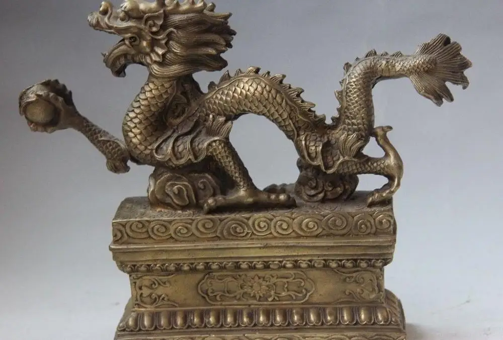 

8 China Palace Copper Brass Feng Shui Carved Dragon Hold Bead Statue Sculpture