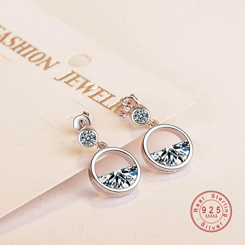 Дизайн модные геометрические круглые S925 стерлинговые серебряные Кристальные серьги с цирконием кубической огранки дизайнерские подарочные украшения для ушей