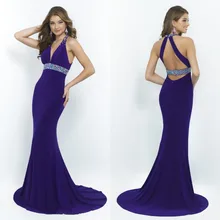 2017 neue Ankunft Lila Meerjungfrau Brautkleider Tiefem V-ausschnitt Bodenlangen Kristall Satin Backless Abendkleider Formale Kleider 4251035